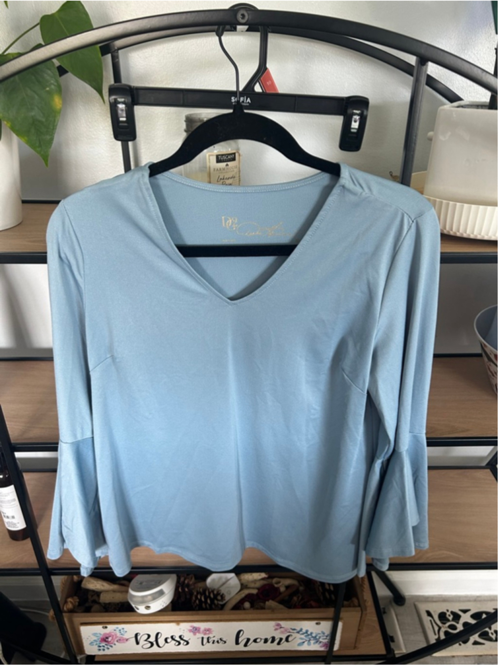 Women's DG2 Diane Gilman Long Sleeve Tee M Light Blue